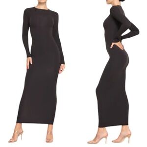 SKIMS Fits Everybody Crewneck Long-Sleeve Dress in Onyx Black Sz. XS / 0 - 2 NWT
